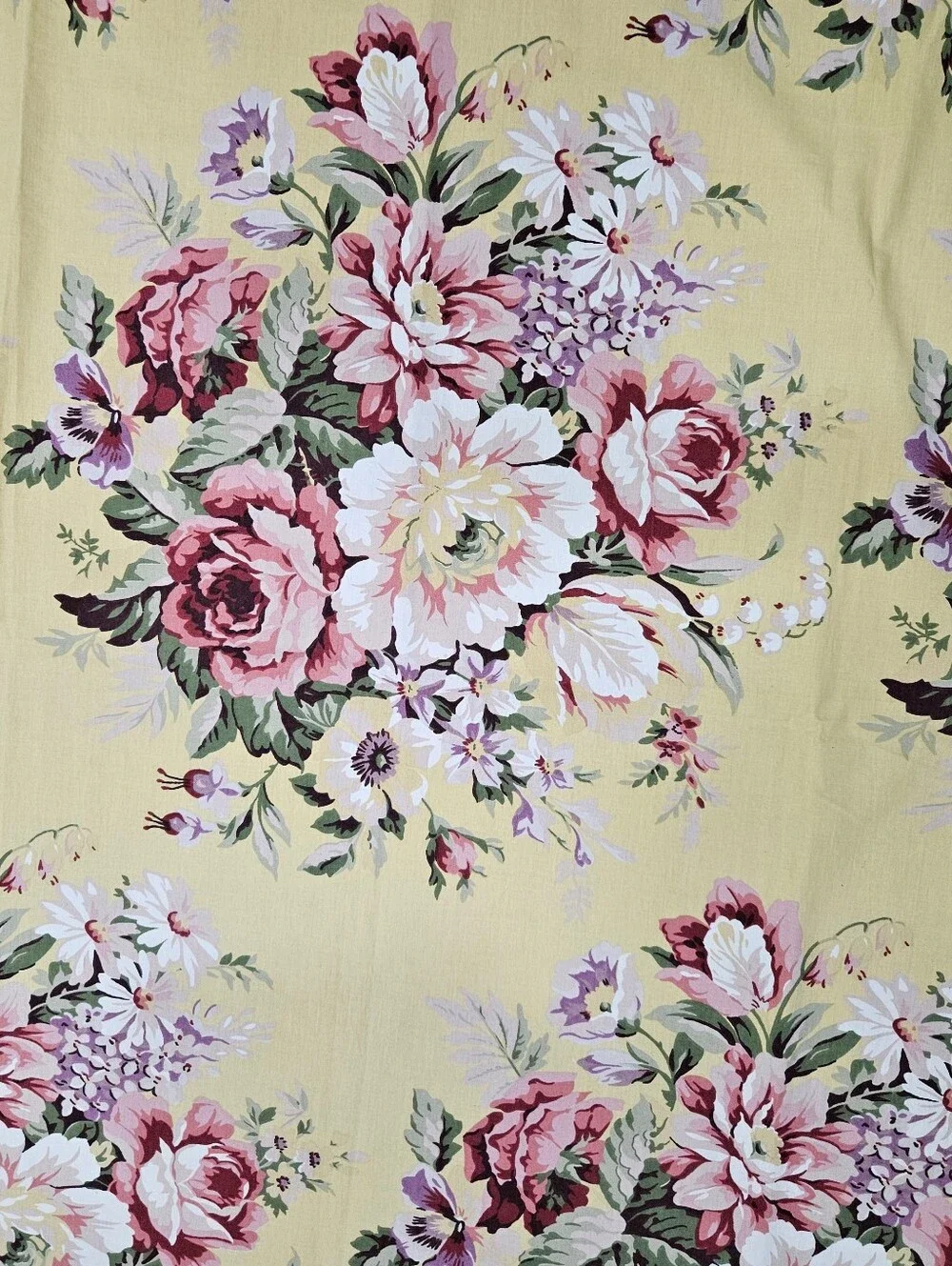 Ralph Lauren Sophie Brooke Yellow Floral & Stripe 2 Valances & 4 Curtain Panels